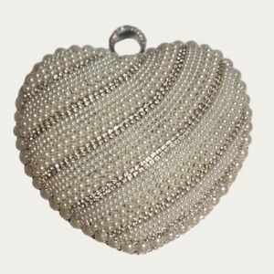 Alessia Heart-Shaped Pearl Clutch with Sparkly Ring Holder NWT